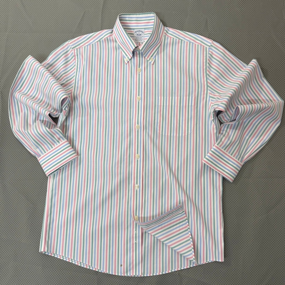 Brooks Brothers Shirt Mens S Multi Stripe Stretch OCBD Button Down Long Sleeve